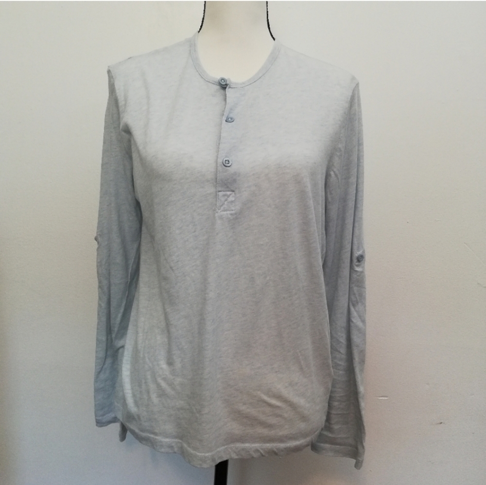 H&M Light Blue Roll Tab Long Sleeve Henley Shirt